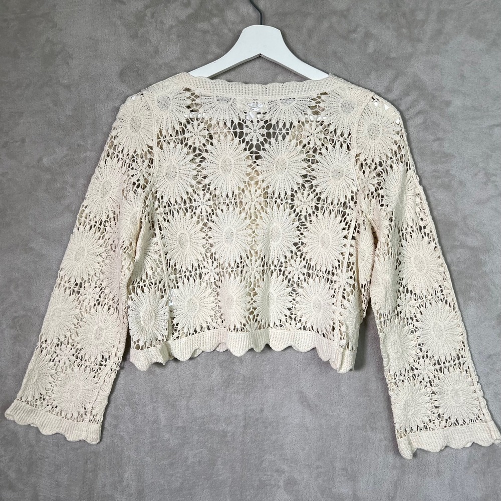 Anniewear Crochet Cardigan Top Lg/XL Open Knit Button Up Boho Hippie Fairy - Picture 2 of 8